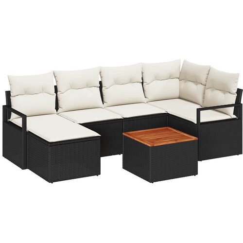vidaXL Vrtna sedežna garnitura z blazino 7 pcs Črna poli ratan, (5000153348) Cene