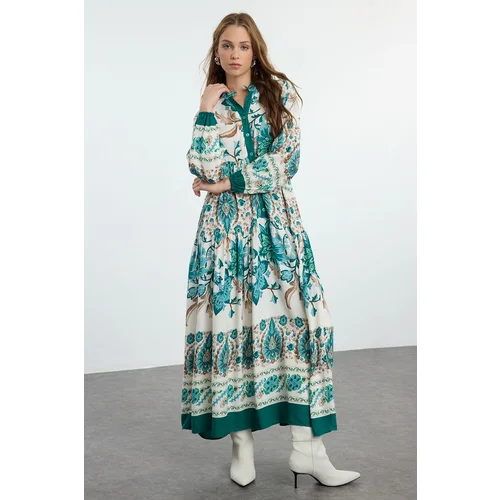 Trendyol Green Floral Viscose Woven Dress