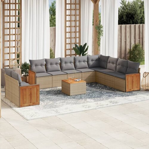 VidaXL 11-dijelni set vrtnih sofa od poliratana s jastucima bež Slike