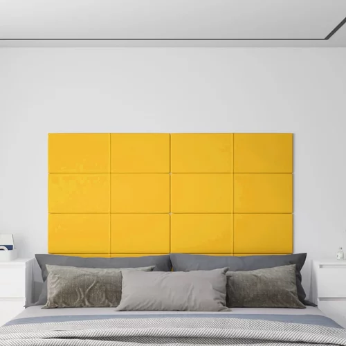 vidaXL zidne ploče 12 kom žute 90 x 30 cm baršunaste 3,24 m²