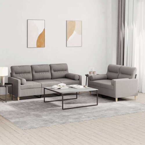  2-dijelni set sofa s jastucima smeđesivi od tkanine Cijene