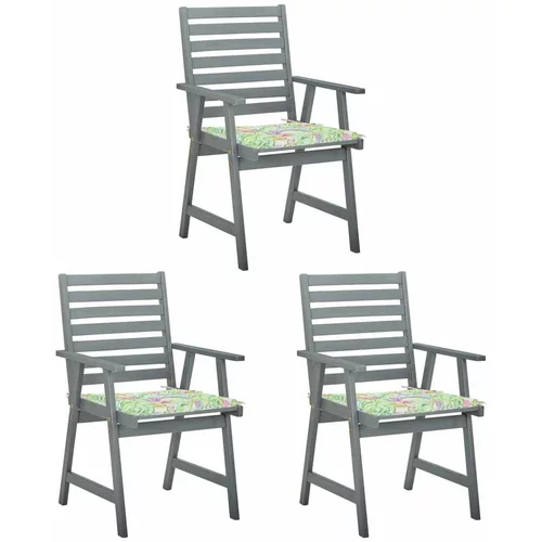  Zunanji jedilni stoli z blazinami 3 kosi trden akacijev les, (20660958)