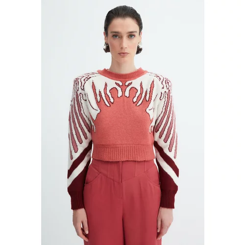 Trendyol X Zeynep Tosun Multicolored-Powder Patterned Wadding Detailed Sweater