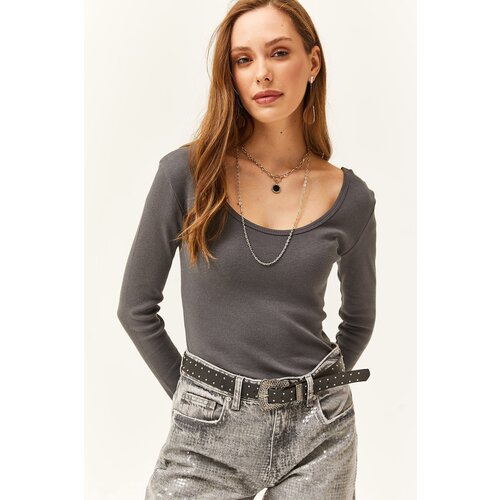 Olalook Women&amp;#039;s Anthracite Wide Collar Camisole Blouse Slike