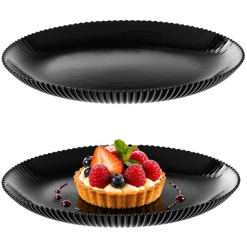 KADAX Desertni krožnik 19 cm, krožniki za torto, črno reliefno, opalno steklo, ravno, (5000355381) Cene
