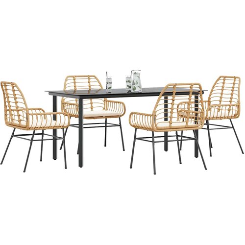  5-dijelni vrtni blagovaonski set s jastucima poliratan i staklo Smeđa 160 x 80 x 74 cm Cene