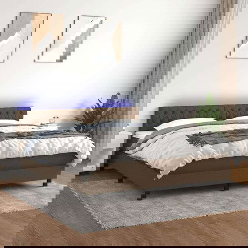  Krevet box spring s madracem LED tamnosmeđi 180x200 cm tkanina Cene
