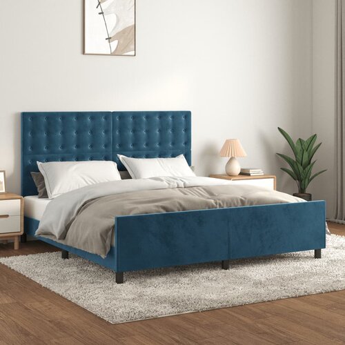 The Living Store Posteljni okvir z vzglavjem temno moder 180x200 cm žamet - Posteljni Okvir Z Vzglavjem, (21490113) Slike