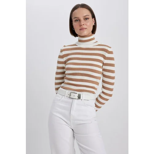 Defacto Slim Fit Striped Turtleneck Sweater