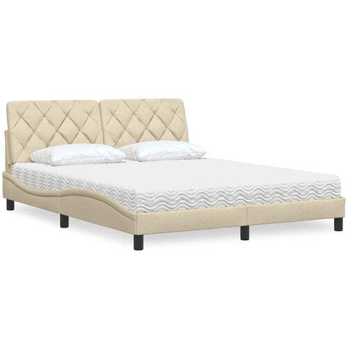 VidaXL Krevet s madracem krem 160x200 cm od tkanine Slike