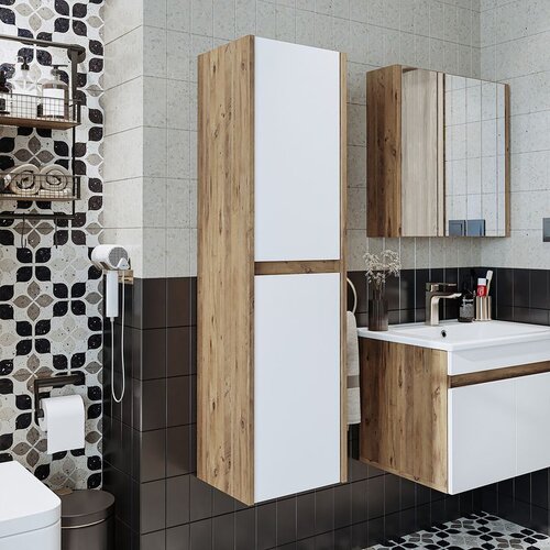 Hanah home 1755 kupatilski ormarić 35 &amp;times; 130 &amp;times; 30 cm, atlantski bor / mat bela Slike