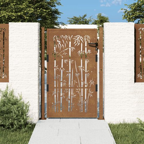 vidaXL Vrtna vrata 105x130 cm Corten jeklo dizajn bambusa Cene