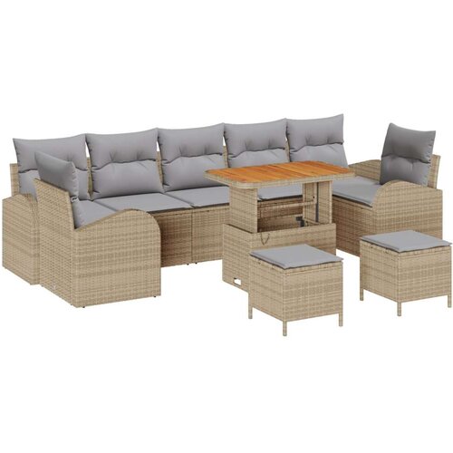  Set od 10 dijelova vrtnih kauča s jastučićima bež poli ratan akacija  dvosjed vrtni kauč s prostorom za pohranu i jastučićima be Cijene