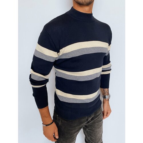 DStreet Men's striped turtleneck sweater, navy blue Slike