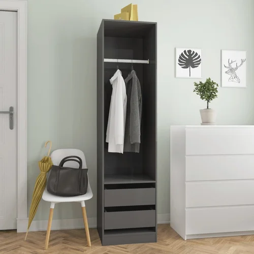 vidaXL Garderobna omara s predali visok sijaj siva 50x50x200 cm