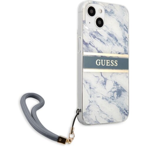 Guess GUHCP13MKMABBL za iPhone 13 6.1 - moder marmor silikonski ovitek s sivo zapestnico Slike
