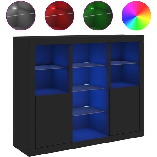 Maison Chic Komoda - Predalnik z LED diodami 3 kosi črn inženirski les, (21721306) Slike