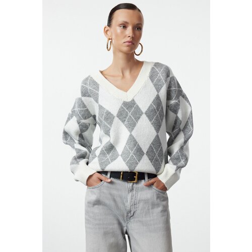 Trendyol Ecru Soft Textured Baklava Knitwear Sweater Cene