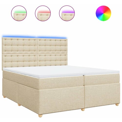 vidaXL Box spring postelja z vzmetnico krem 200x200 cm blago, (21309159) Cene
