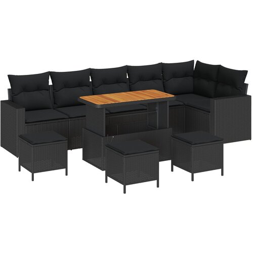vidaXL Set od 10 komada vrtnih sofa s jastučićima crni poli ratan akacija, Set od 4 komada vrtnih jela s jastučićima crni poli ratan akacija Cijene