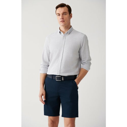 Avva Men's Light Gray Easy Iron Button Collar Textured Cotton Standard Fit Regular Fit Shirt Cene