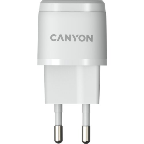 Canyon H-20-05, PD 20W Input: 100V-240V, Output: 1 port charge: USB-C:PD 20W (5V3A/9V2.22A/12V1.66A) , Eu plug, Over- Voltage , over-heated, over-current and short circuit protection Compliant with CE RoHs,ERP. Size: 68.5*29.2*29.4mm, 32.5g, White - CNE- Slike
