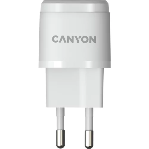 Canyon H-20-05, PD 20W Input: 100V-240V, Output: 1 port charge: USB-C:PD 20W (5V3A/9V2.22A/12V1.66A) , Eu plug, Over- Voltage , over-heated, over-current and short circuit protection Compliant with CE RoHs,ERP. Size: 68.5*29.2*29.4mm, 32.5g, White - CNE-