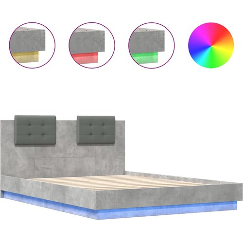 VidaXL Posteljni okvir z vzglavjem in LED betonsko siv 150x200 cm, (21095321) Slike