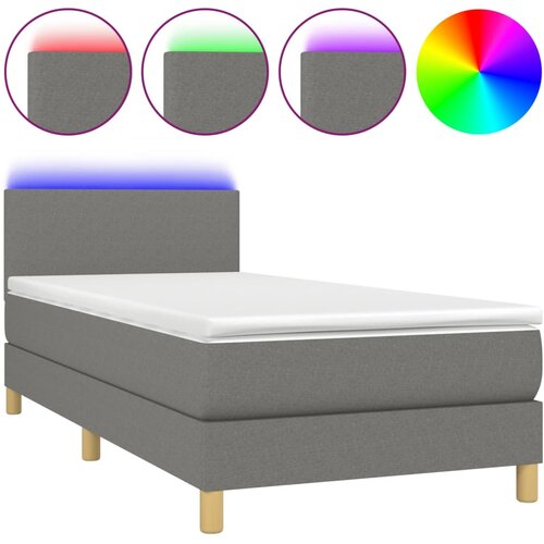 vidaXL Box spring postelja z vzmetnico LED temno siva 90x190 cm blago, (20789469) Cene