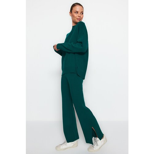 Trendyol emerald green wide fit, knitwear top and bottom set with basic pants Slike