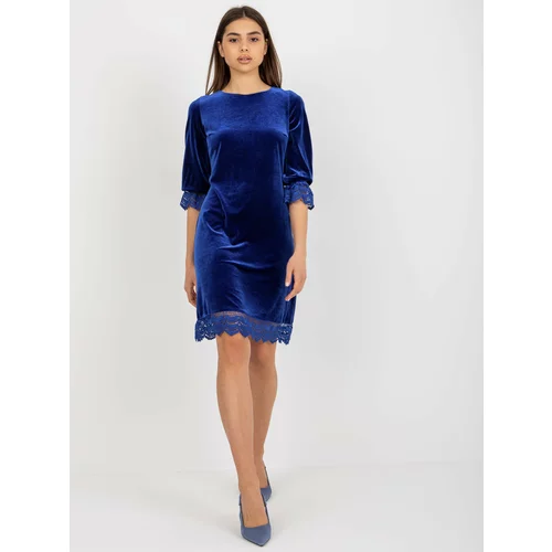 Fashion Hunters Cobalt blue velour cocktail dress with 3/4 sleeves