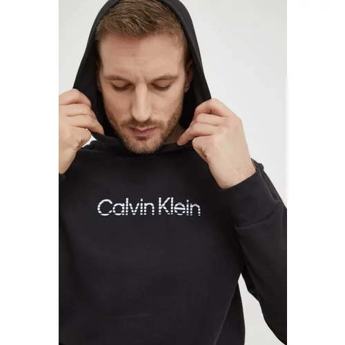 Calvin Klein Pamučna dukserica za muškarce, boja: crna, s kapuljačom, s tiskom