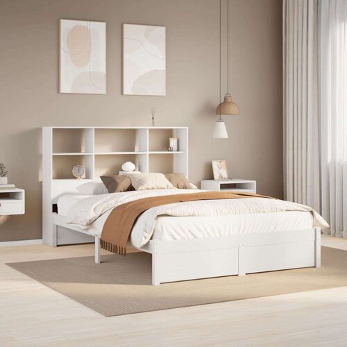 VidaXL Krevet s regalom z knjige bez madraca bijeli 140x200cm borovina Slike