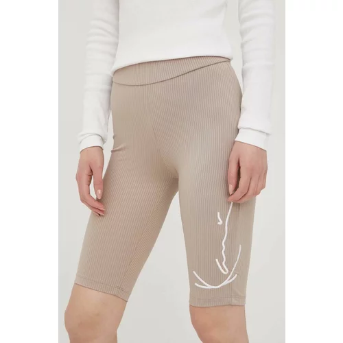 Karl Kani Kratke hlače za žene, boja: bež, s aplikacijom, srednje visoki struk