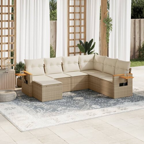 vidaXL 7-dijelni set vrtnih sofa od poliratana s jastucima bež Cijene