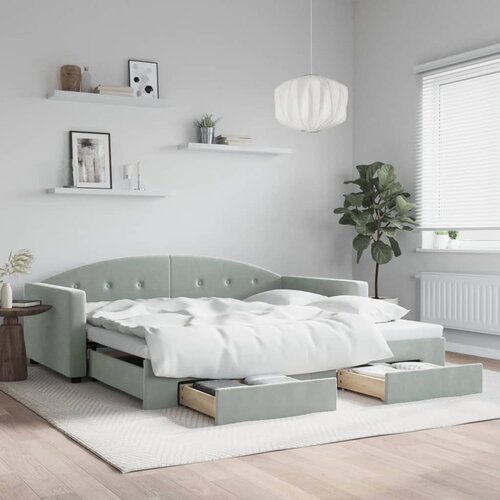 VidaXL Izvlečna dnevna postelja s predali svetlo siva 100x200 cm žamet Slike