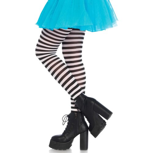 Leg Avenue Nylon Stripe Tights 7100 Black & White Cene