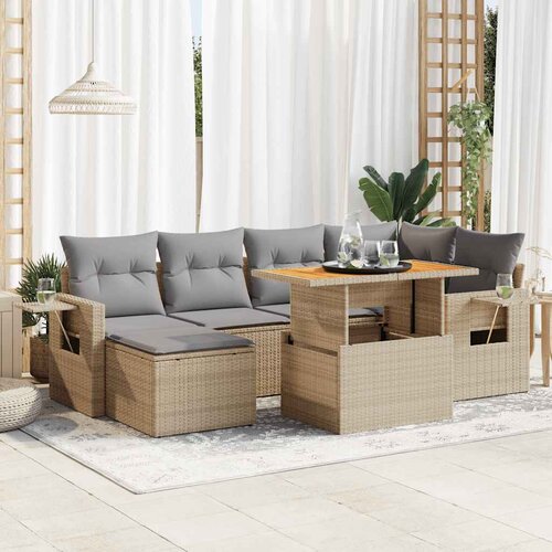 vidaXL 7-dijelni set vrtnih sofa od poliratana s jastucima bež Cijene