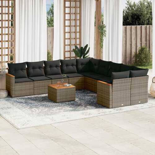 vidaXL 11-dijelni set vrtnih sofa od poliratana s jastucima sivi Cijene