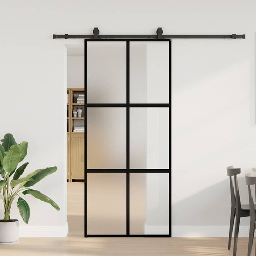 vidaXL Drsna vrata z opremo črna 90x205 cm kaljeno steklo Cene