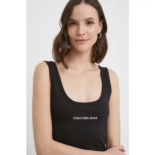 Calvin Klein Jeans Bombažen top črna barva