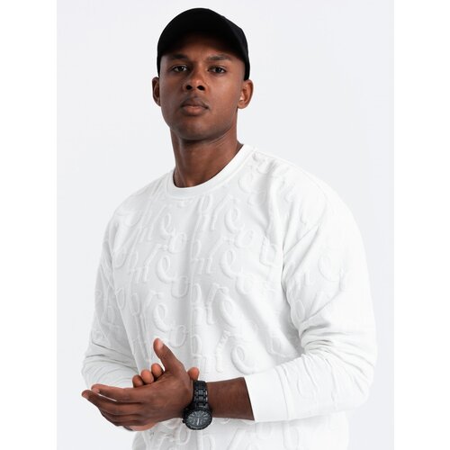 Ombre Men's RELAXED FIT sweatshirt with embossed letters - ecru Cene