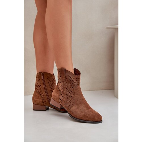 PE2 Ladies Cutout Ankle Boots On Low Heels Brown Neliawen Slike