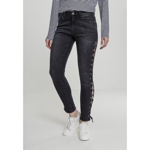 Urban Classics Women&amp;#039;s Denim Pants Lace Up Skinny Pants - Black Slike