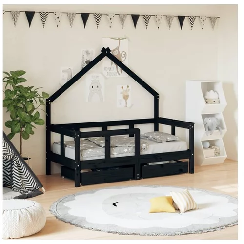 vidaXL Otroški posteljni okvir s predali črn 70x140 cm trdna