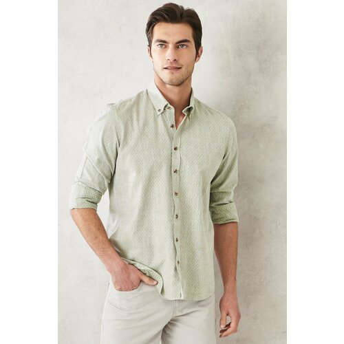 AC&Co / Altınyıldız Classics Men's Green Slim Fit Slim Fit 100% Cotton Dobby Buttoned Collar Casual Shirt. Cene