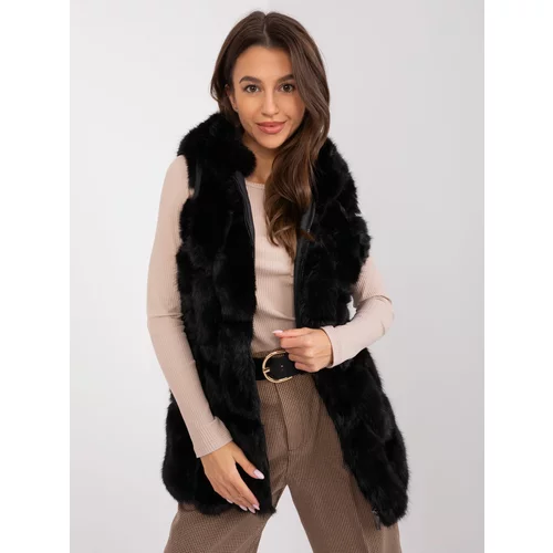 Fashion Hunters Black women's fur vest with zipper