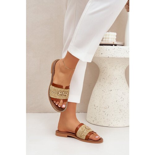 Zazoo Leather Slippers With Decorative Detail And Braiding Brown 40426 Slike