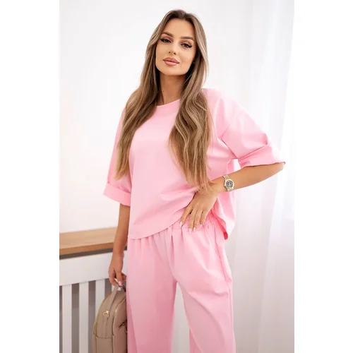 Kesi Włoski Punto set blouse + wide-leg pants candy pink