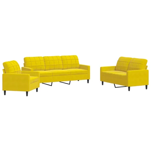 vidaXL 3-dijelni set sofa s jastucima žuti baršunasti